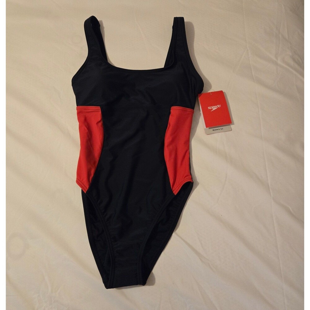 Speedo Womens Navy Blue and Red One-Piece Swimsuit Size XS NWT